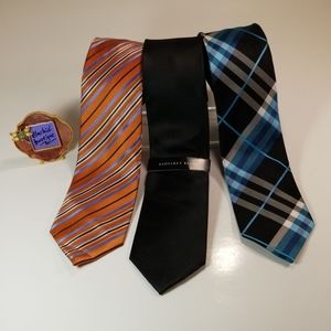 Geoffrey Beene Men's Lot of 3 Black Orange Blue Plaid Stripe Neckties
